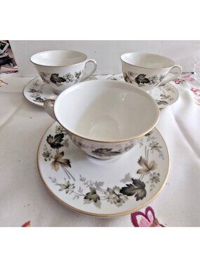 Royal Doulton "Larchmont" (TC1019)Footed Tea Cup & Saucer Sets(3)